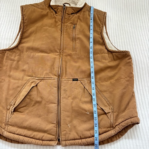 Lee Workwear Mens Vest Tan Canvas Sherpa Fleece Lined Pockets Vintage Wear XL - Picture 11 of 11